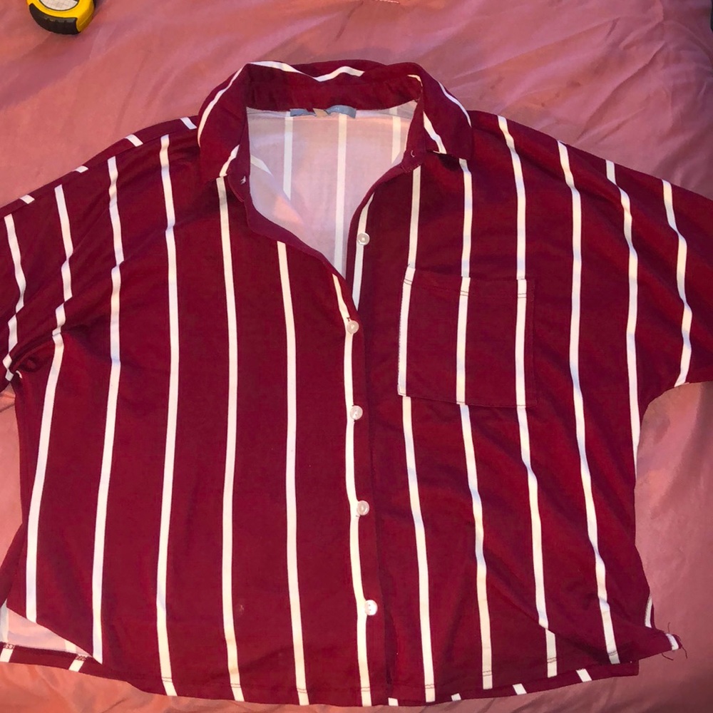 Red and white button down